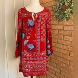 ANTHROPOLOGIE VANESSA VIRGINIA Floral Bell Sleeve Peasant Dress Silk Size 6